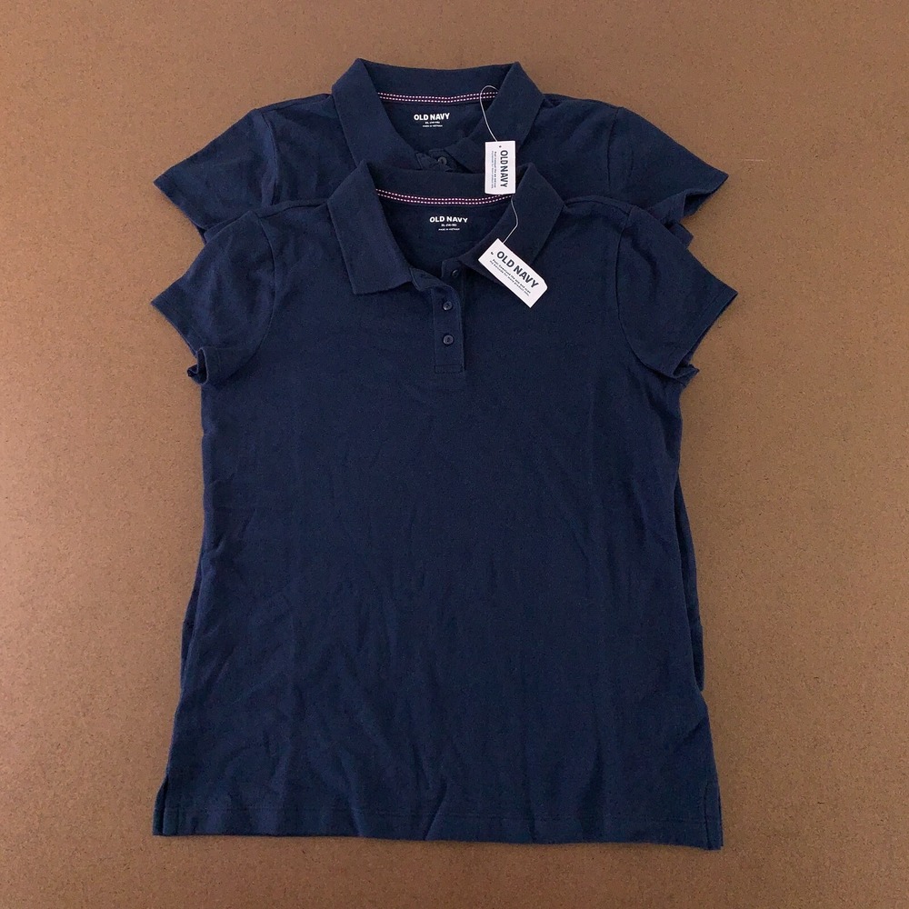 Old Navy Girls XL 14-16 Blue Short Sleeve Uniform Pique Polo Shirt 2 Pack NWT